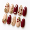 botanical leaves, red berry clusters press on nails