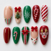 featuring candy canes, ribbon bows, a Christmas tree, snowflakes press on nails