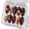Crescent moon, bats, ghost with pumpkin, autumn leaves press on nails