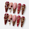 Framed gem-like centers, beadwork, chain accen press on nails