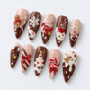 Gingerbread figures, candy canes, peppermint swirl press on nails