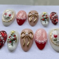 Christmas Bows, Holiday Tree Press On Nails