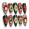 candy cane and pine sprig designs, plus plaid, dotted and lace-like details press on nails