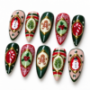candy cane and pine sprig designs, plus plaid, dotted and lace-like details press on nails