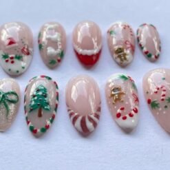 Christmas Candy Cane, Gingerbread, Tree Press On Nails