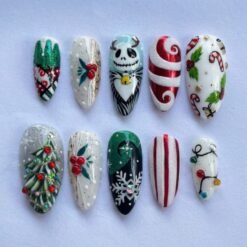 Christmas Candy Cane, Snowflakes, Xmas Tree with a cluster of 3D raised asphalt-like berries