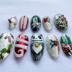 Christmas Candy Cane, Snowflakes, Xmas Tree Press On Nails