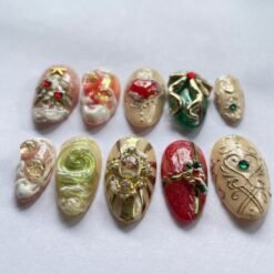 Christmas Festival Featuring A Snow-Covered Pine Tree Design Press-on Nails.