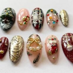 Christmas Party Handmade 3D,Tree ,White Snowflake Press-on Nails
