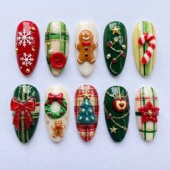 Christmas Plaid Gingerbread Candy Cane Wreath with the Christmas tree