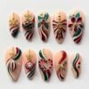 Christmas Red Green Poinsettia Ornament Set 3D with exquisite 3D raised gold grains