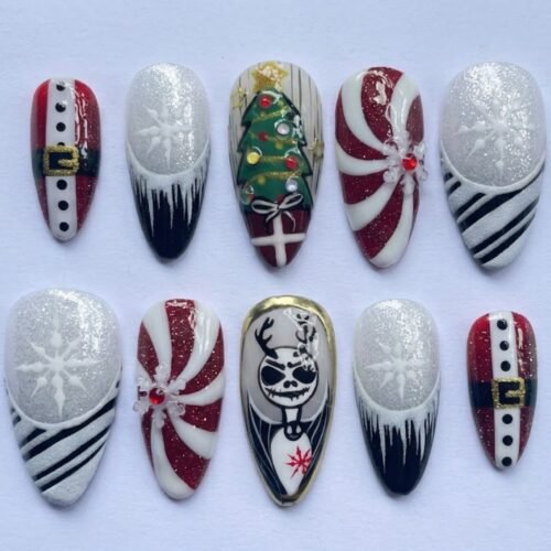 Christmas Santa Belt, Candy Cane Tree, Jack Skellington with a sparkling Christmas tree