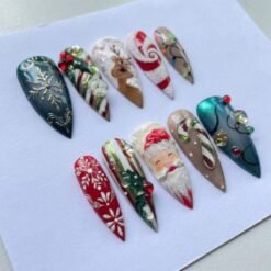 Christmas Santa, Reindeer & Candy Cane Press-On Nails