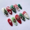 Gingerbread and reindeer patterned press-on nails
