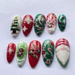 Christmas Gnome, Snowflakes & Candy Canes Press-On Nails
