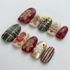 Cozy Christmas Gingerbread Man & Plaid Press-On Nails