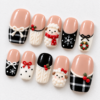 Sheep in scarves, cable-knit-style texture press on nails
