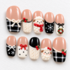 Sheep in scarves, cable-knit-style texture press on nails