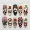 Cute Christmas Gnome, Santa Gnome Press On Nails with the Christmas tree