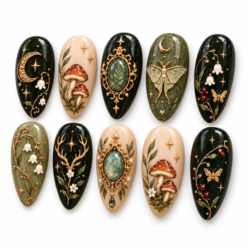 Dark Forest Mushroom Celestial Press-On Nails