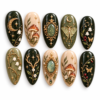 mushrooms, crescent moons, stars, moths, botanical branches press on nails