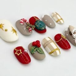 Teddy Bear Santa & Candy Cane Christmas Press-On Nails