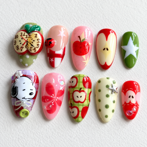 apple-patterned press-on nails