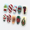 Snowman, Christmas trees, candy-cane stripes press on nails