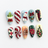 Snowman, Christmas trees, candy-cane stripes press on nails