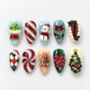 Snowman, Christmas trees, candy-cane stripes press on nails