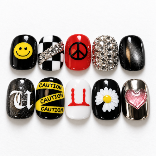 GD press-on nails with floral patterns