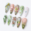 Press on nails with a butterfly, blossoms, leafy details