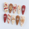 Teddy bears, gingerbread cookies, candy-cane-like swirls, bows, snowflakes and dot accents