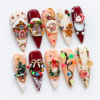 Gingerbread house, gingerbread figure, snow globe press on nails