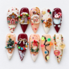 Gingerbread house, gingerbread figure, snow globe press on nails