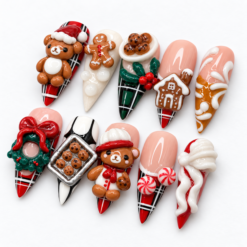 Gingerbread Teddy Bear Christmas Press-On Nails