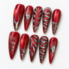Sculpted metallic lines, raised shapes press on nails