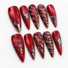 Sculpted metallic lines, raised shapes press on nails