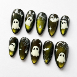 Green Glitter Ghost Web Halloween Press-On Nails