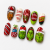 holiday character art, Santa hats, candy canes press on nails