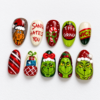 holiday character art, Santa hats, candy canes press on nails
