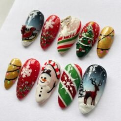 Holiday Snowman, Reindeer, Tree & Snowflake Press-On Nails