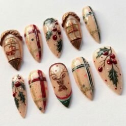 Holly Berry Reindeer Plaid Christmas Press On Nails