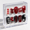 Stars, glitter-speckled patterns, emblem-style graphics, music-themed text and red-and-white name bands