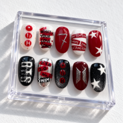 K-Pop Fan-Inspired Red and Black Press-On Nails