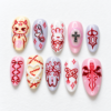 Press-on nails featuring safety pin and stitch designs