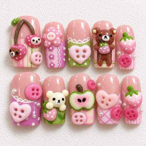 Fruit and bear press-on nails