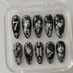 Black Chrome Nails, ARMY Concert Nails, BTS Logo with the group's seven members