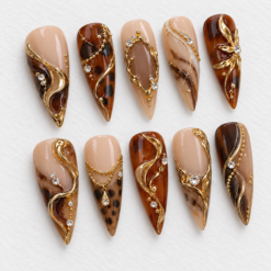Mocha Tortoiseshell Gold Filigree Press-On Nails