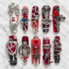 Gothic press on nails set with red black design, 3D snake, cross, and skull details